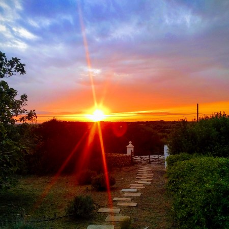 Sunset over original entrance to Santa Monica